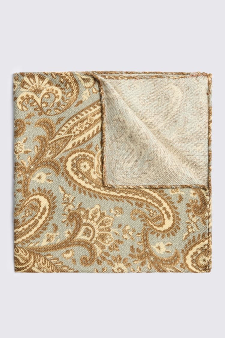 Italian Grey Mid Brown Paisley Pocket Square