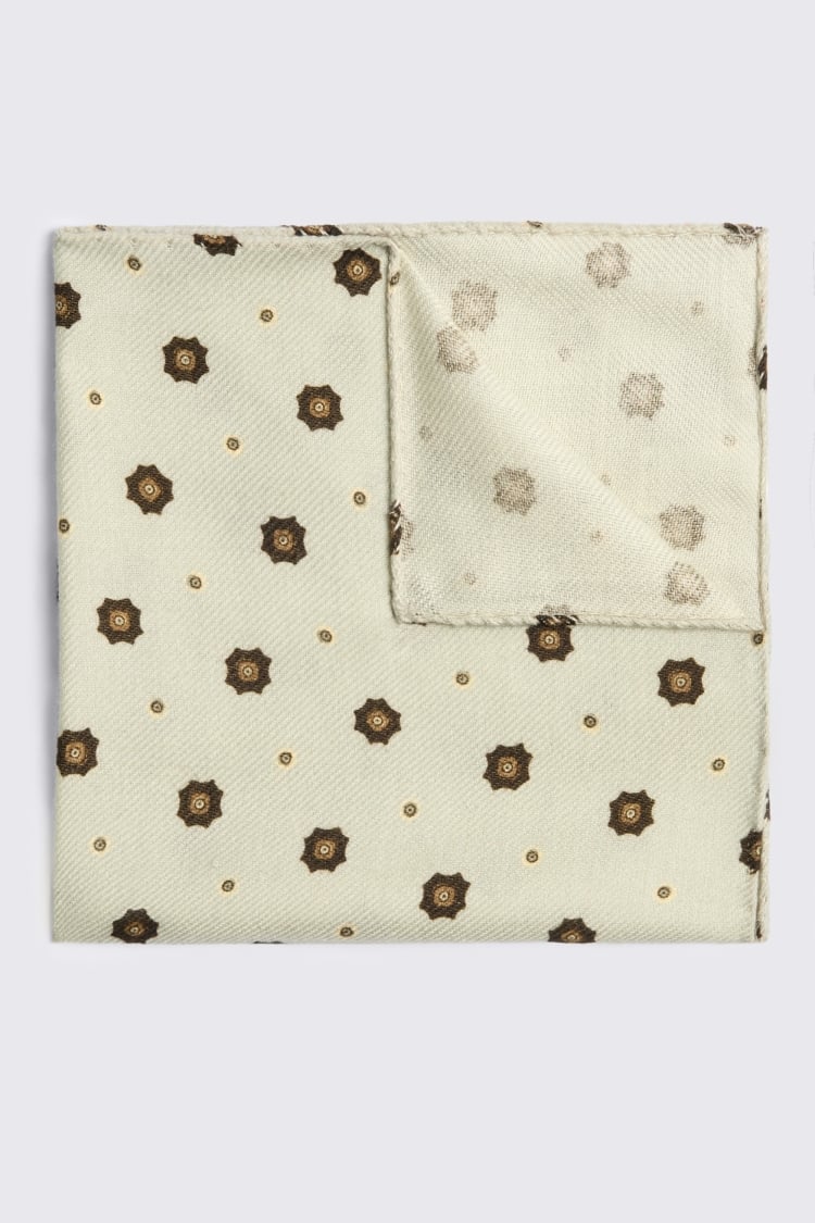 Italian Blue Brown Medallion Pocket Square