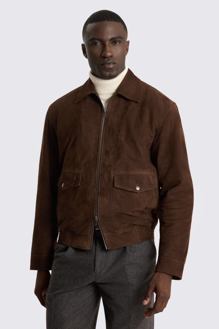 Brown Suede Quilted Blosuon Jacket