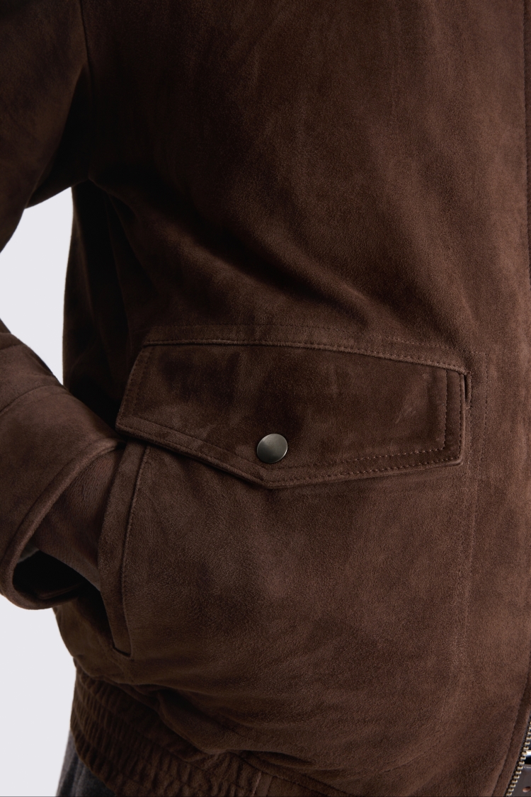 Brown Suede Quilted Blosuon Jacket