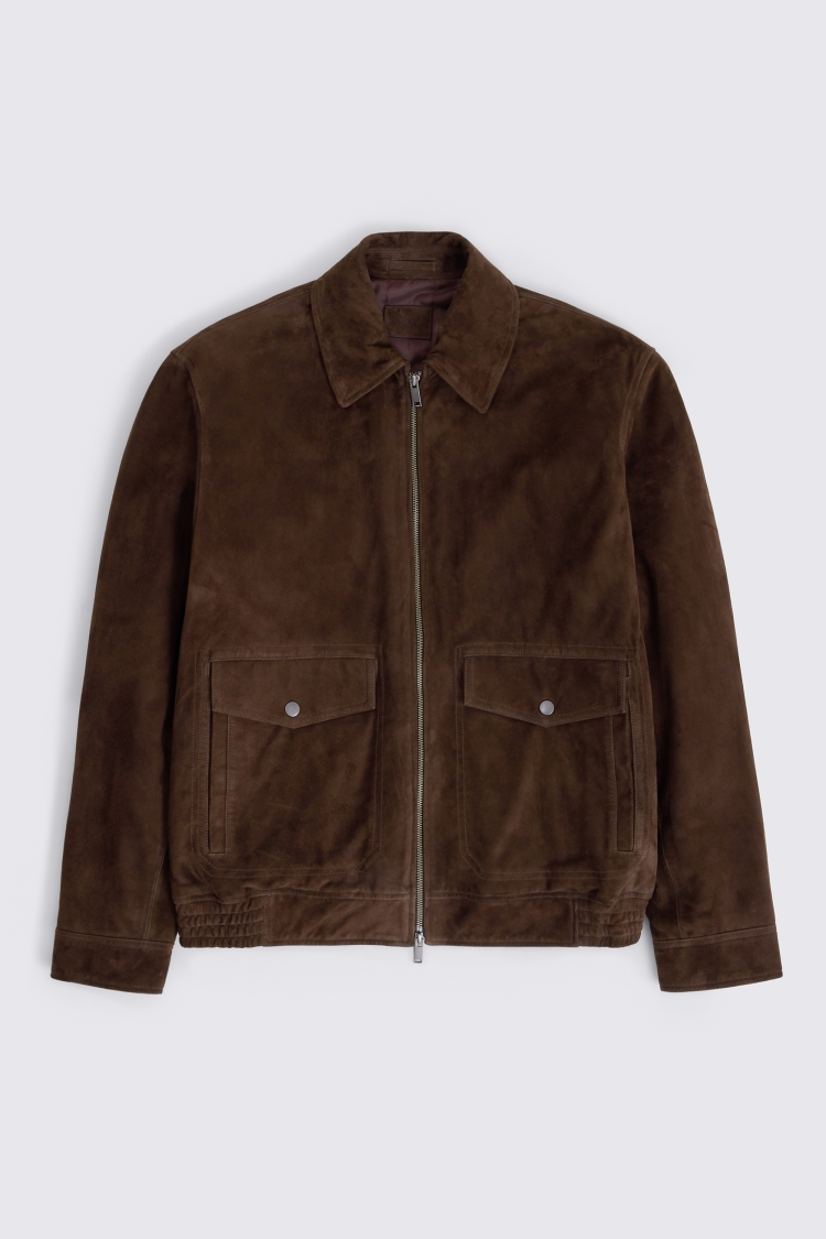 Brown Suede Quilted Blouson Jacket