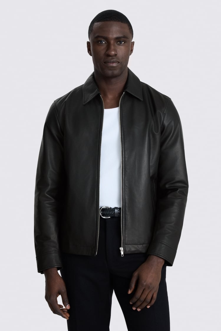 Black Nappa Leather  Zip Jacket 