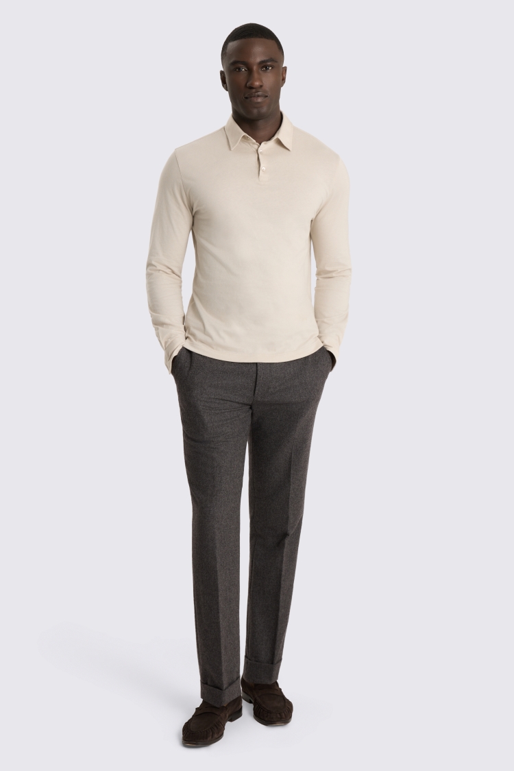 Long Sleeve Oatmeal Jersey Polo Shirt