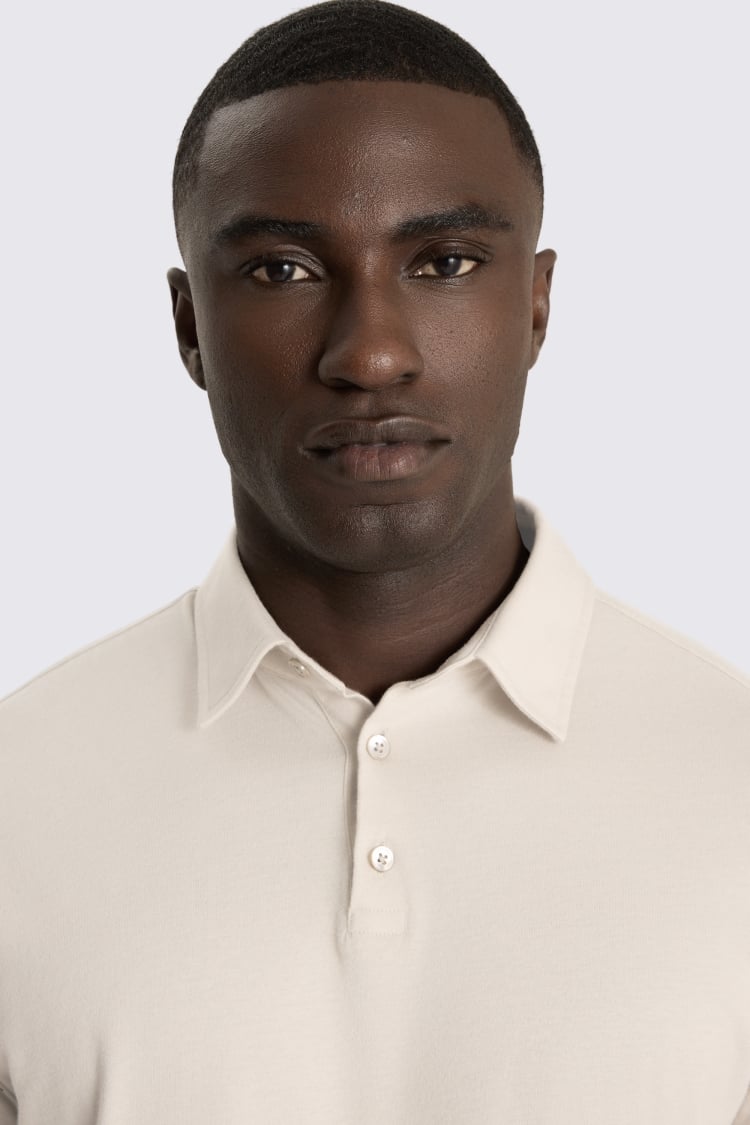 Long Sleeve Oatmeal Jersey Polo Shirt
