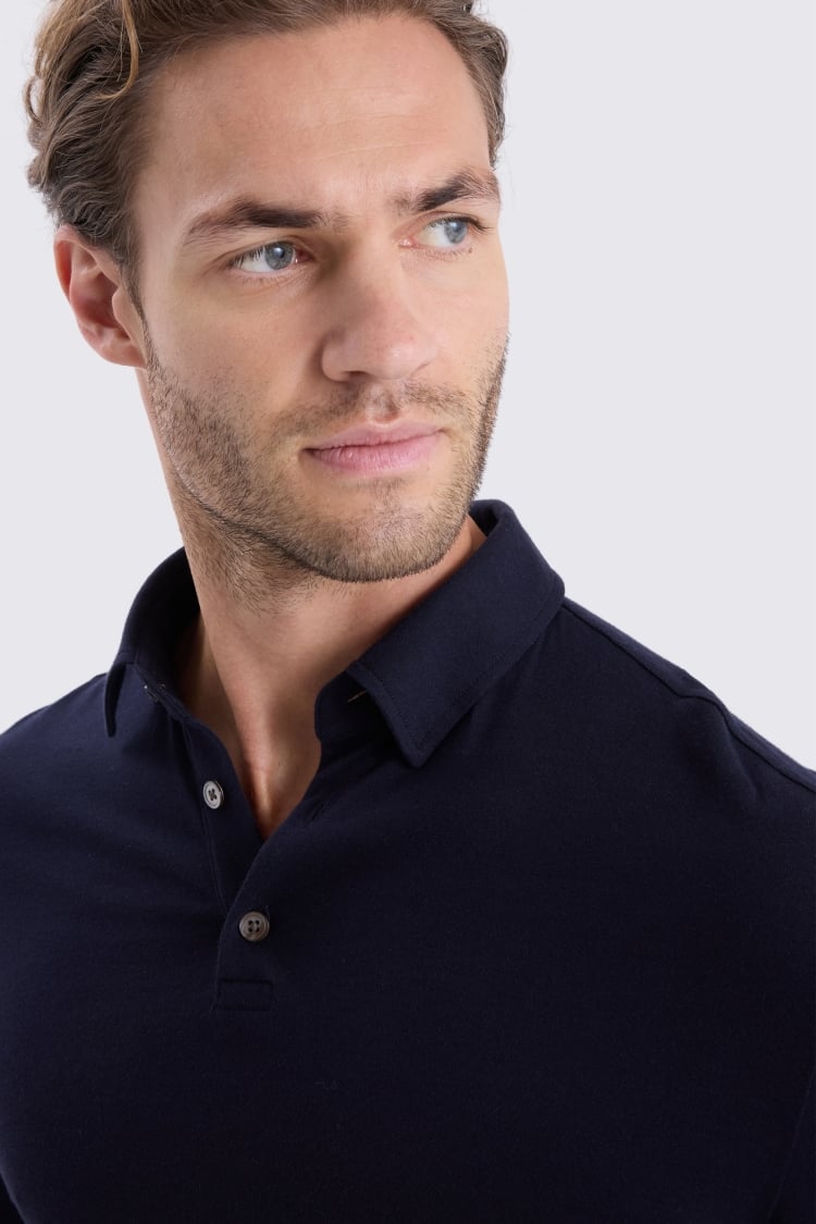 Long Sleeve Navy Jersey Polo Shirt