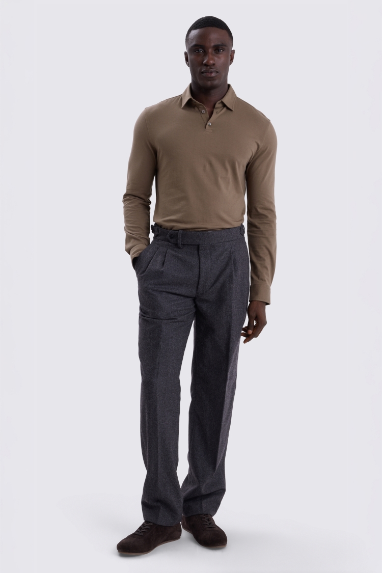 Taupe Jersey Long-Sleeve Polo Shirt