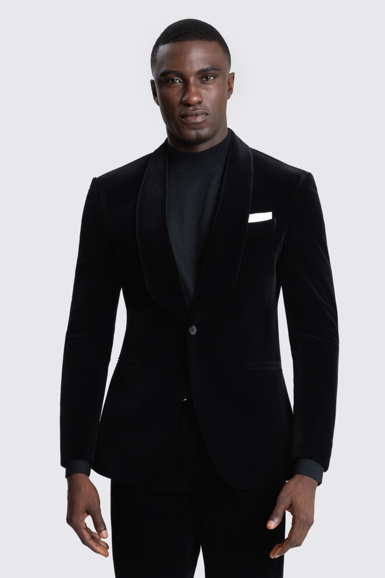 Slim Fit Black Velvet Jacket 