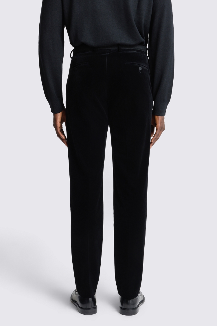 Slim Fit Black Velvet Dress Trousers