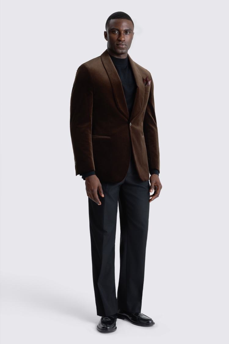 Italian Tailored Fit Brown Velvet Suit Jacket