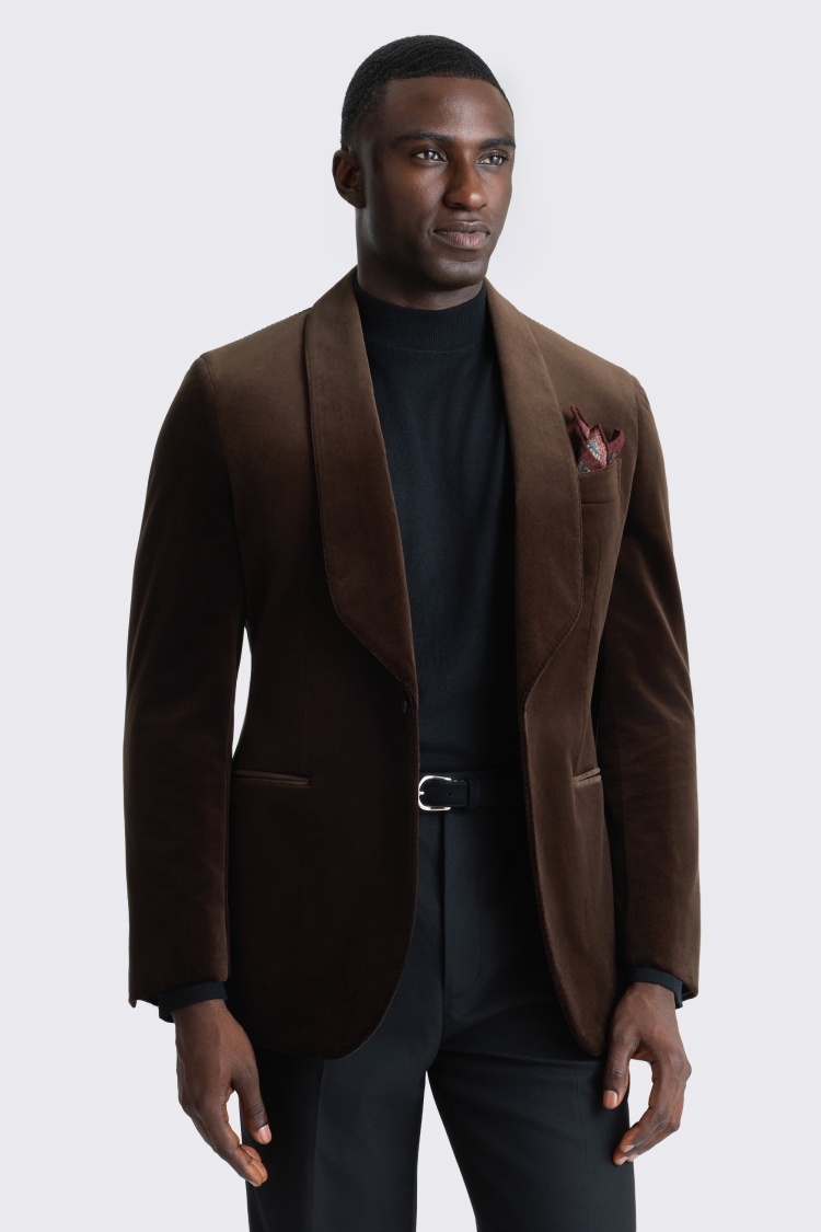 Italian Tailored Fit Brown Velvet Suit Jacket