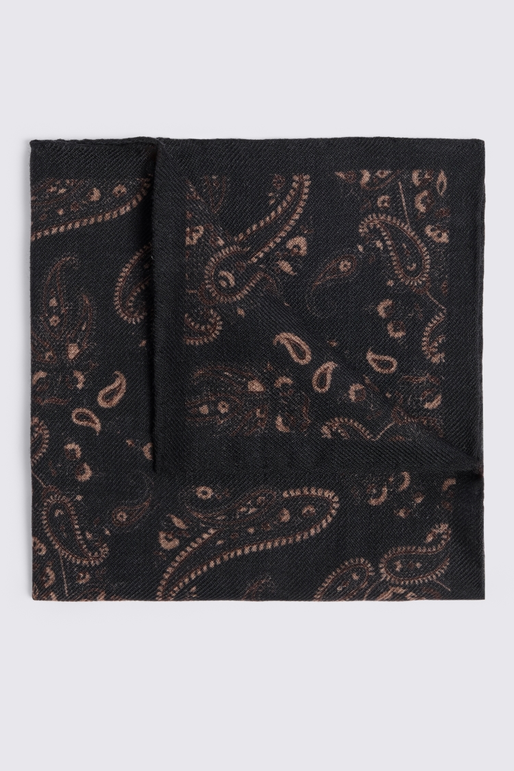 Bottinelli Black Taupe Paisley Pocket Square