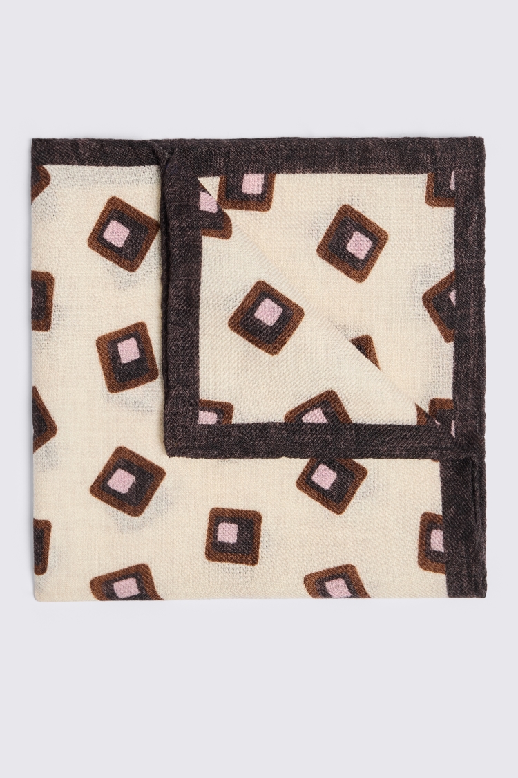 Bottinelli Off White Pink Square Pocket Square