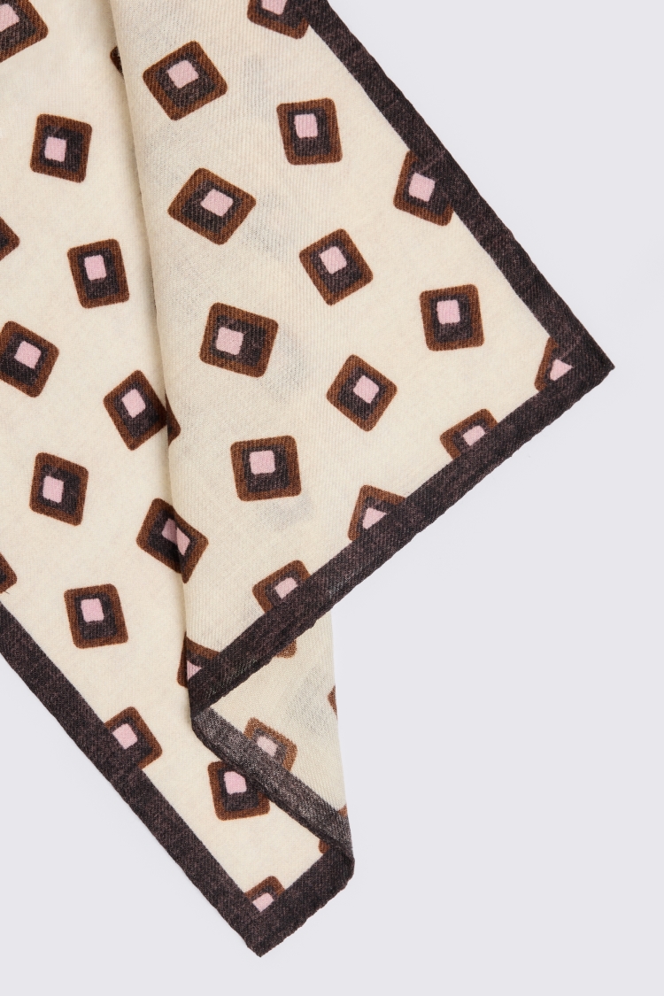 Bottinelli Off White Pink Square Pocket Square