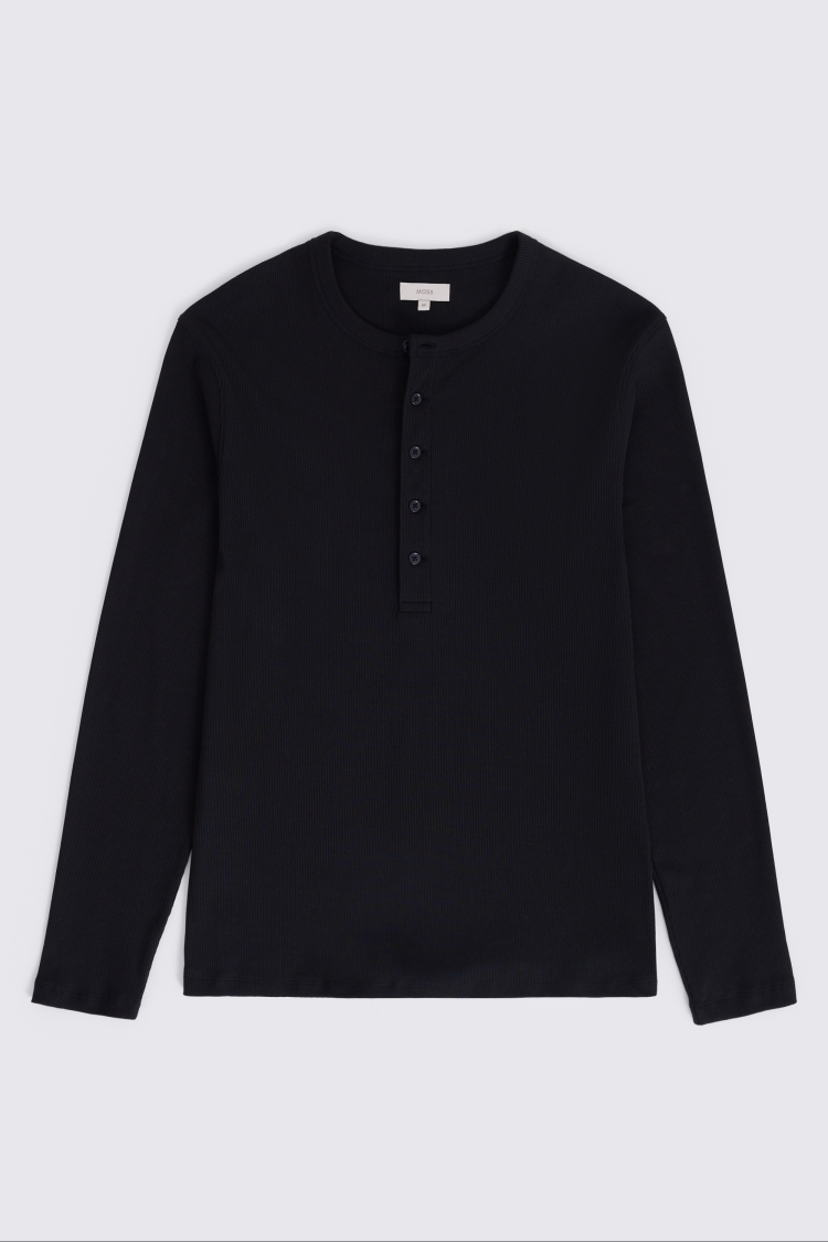Black Ribbed Henley
