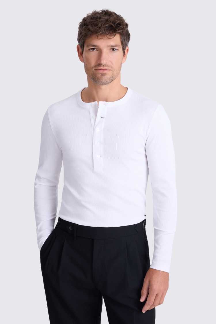 White Ribbed Henley