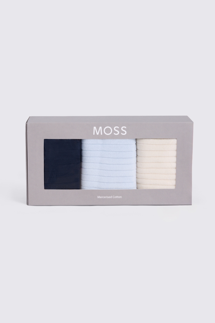 Navy, Pale Blue, Off-White 3pk Sock Box