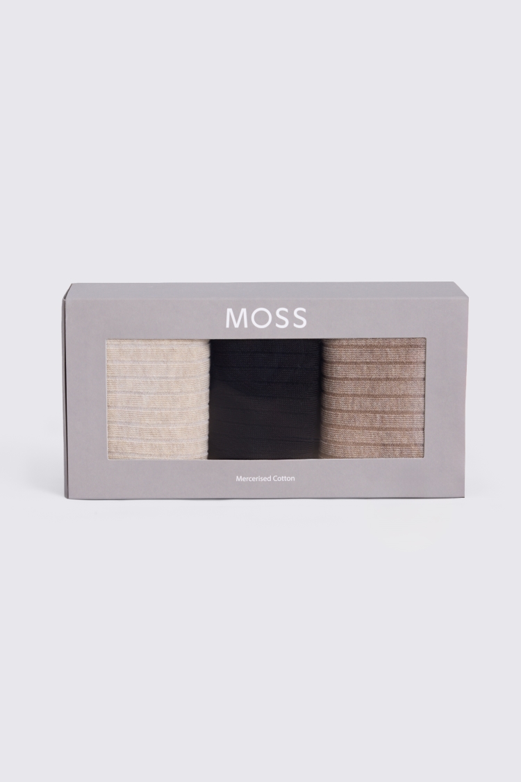 Taupe Melange, Dark Brown, Oatmeal Melange 3pk Sock Box