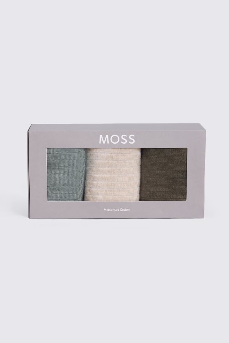 Sage, Oatmeal Melange, Dark Green Melange 3pk Sock Box