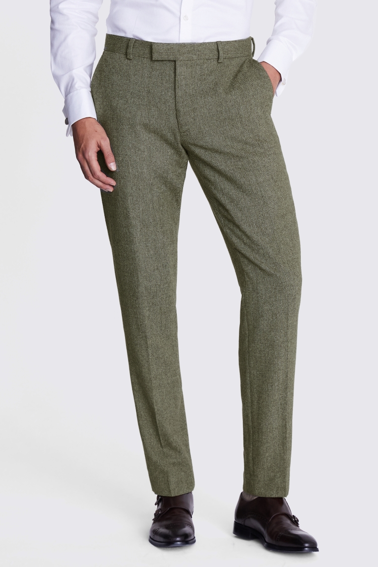 Slim Fit Sage Herringbone Trousers | Buy Online at Moss