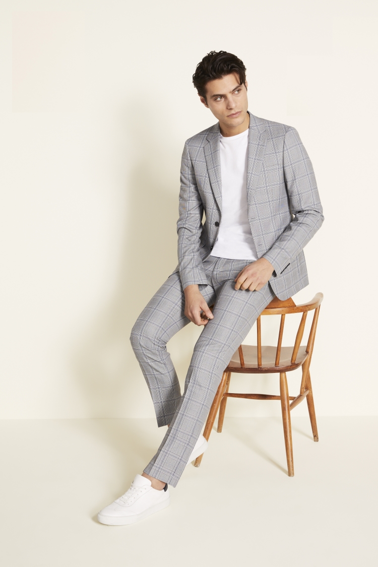 Slim Fit Grey & Sky Check Suit