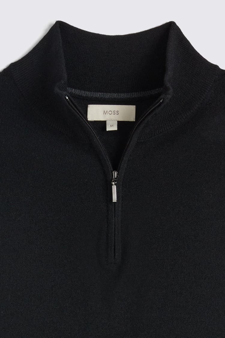 Black Merino Zip-Neck Jumper