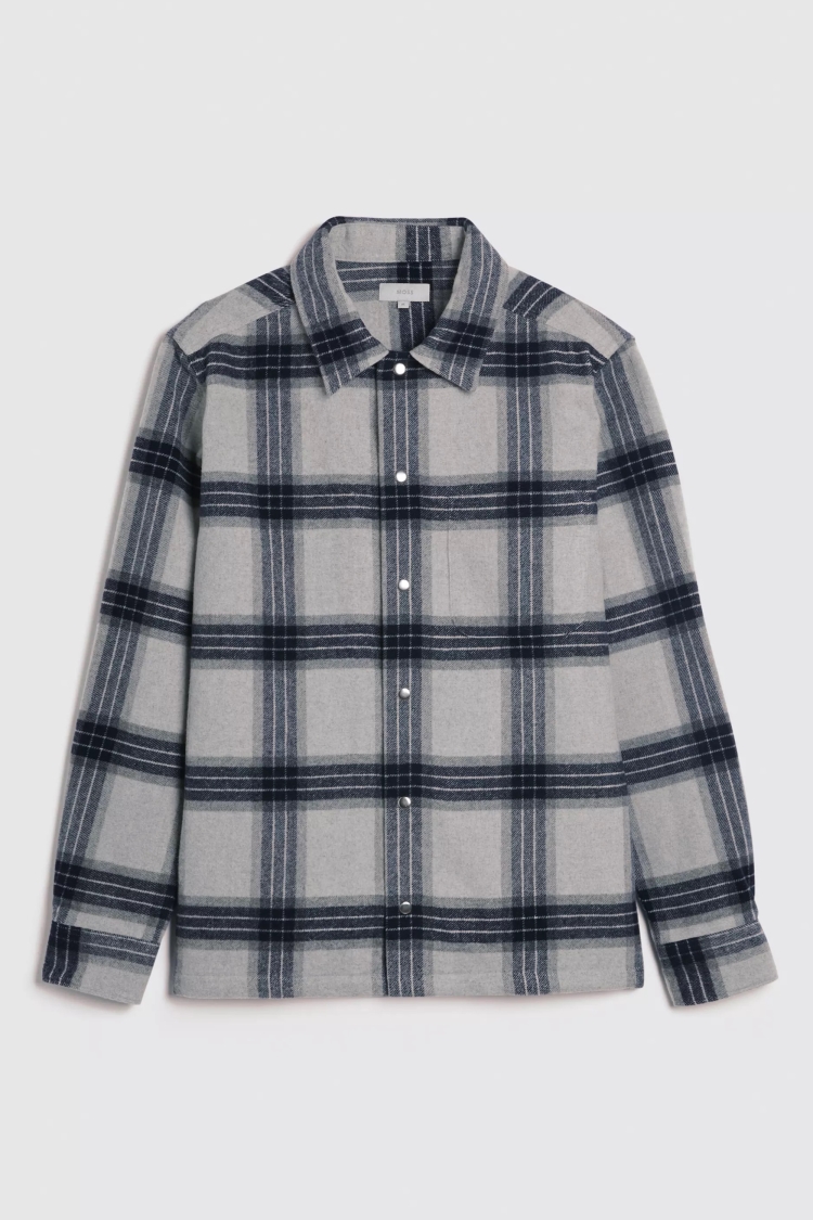 Tailored Fit Navy Check Overshirt 