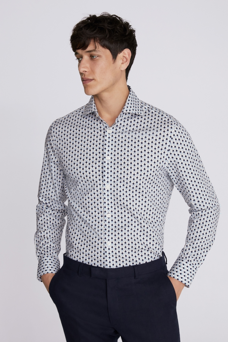 Tailored Fit Navy and Sky Diamond Print Stretch Shirt | Buy Online at Moss