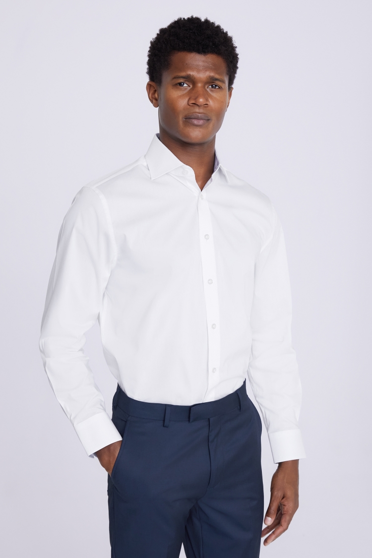 Regular Fit White Stretch Contrast Shirt | Buy Online at Moss