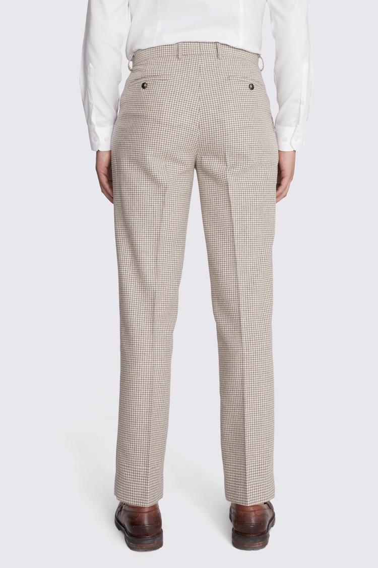 Regular Fit Taupe Houndstooth Trousers 