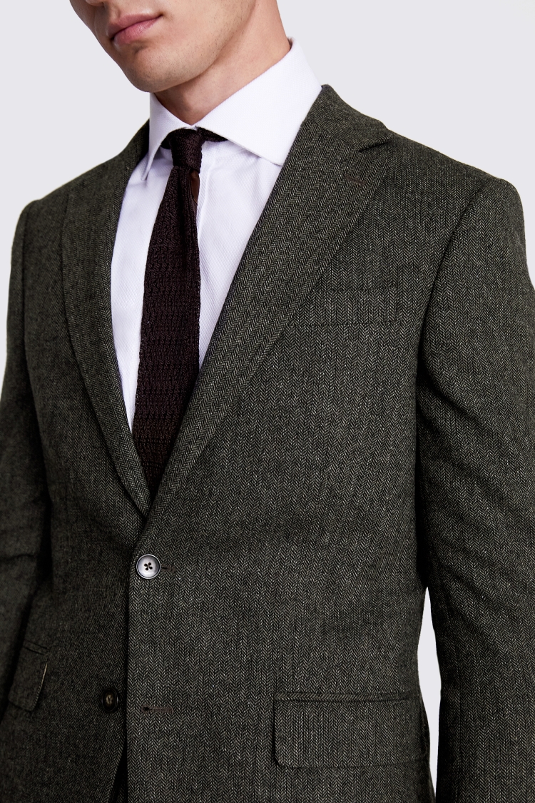 Tailored Fit Olive Herringbone Jacket