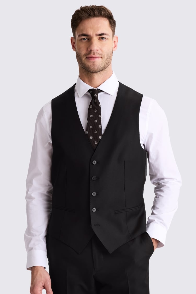 Tailored Fit Black Twill  Waistcoat