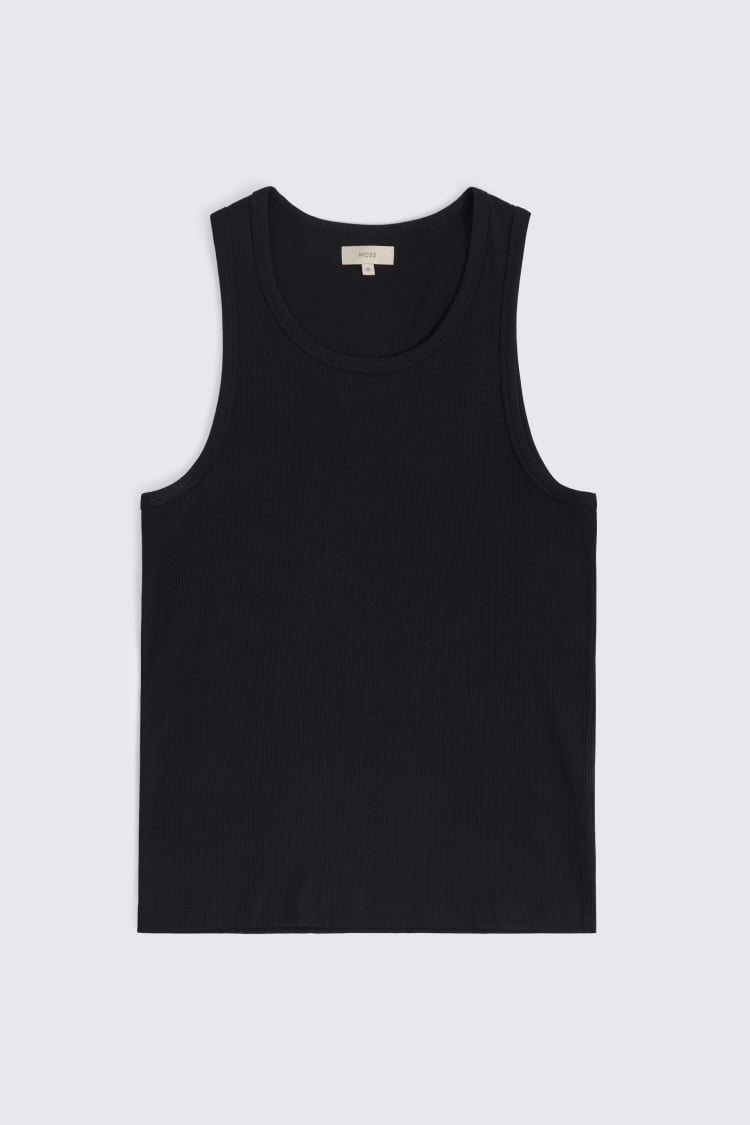 Black Ribbed Cotton Vest