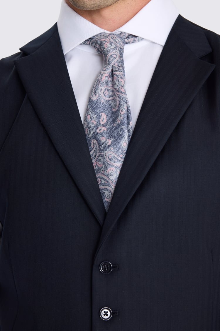 Italian Tailored Fit Black Herringbone Suit