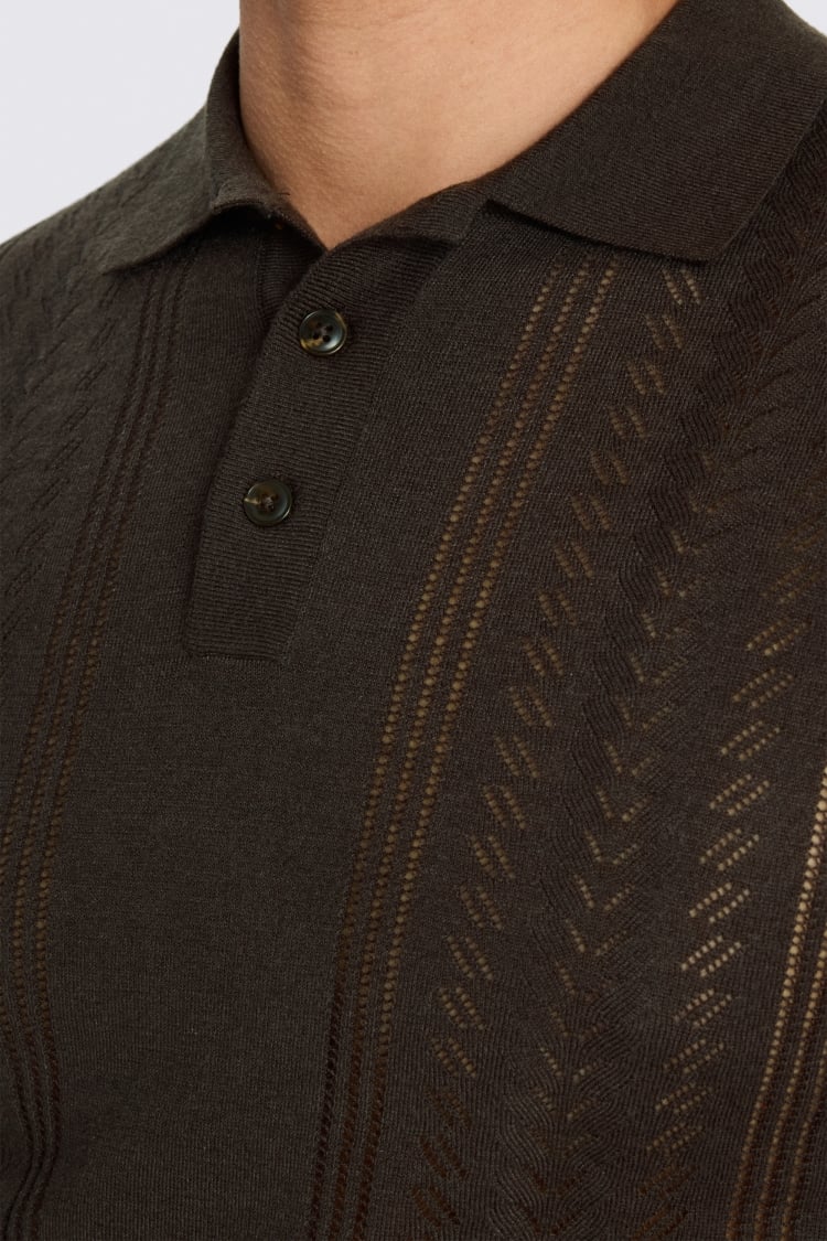 Brown Pointelle Polo Shirt