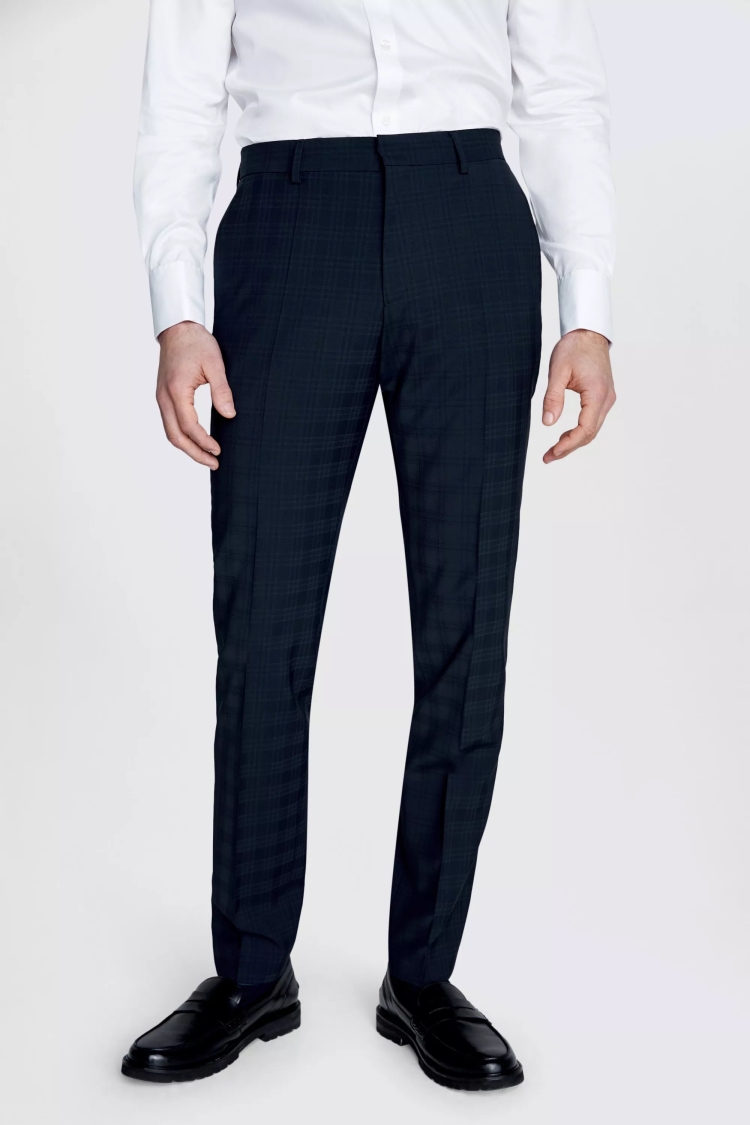 Dobell Navy Tartan Check Suit Trousers | Dobell