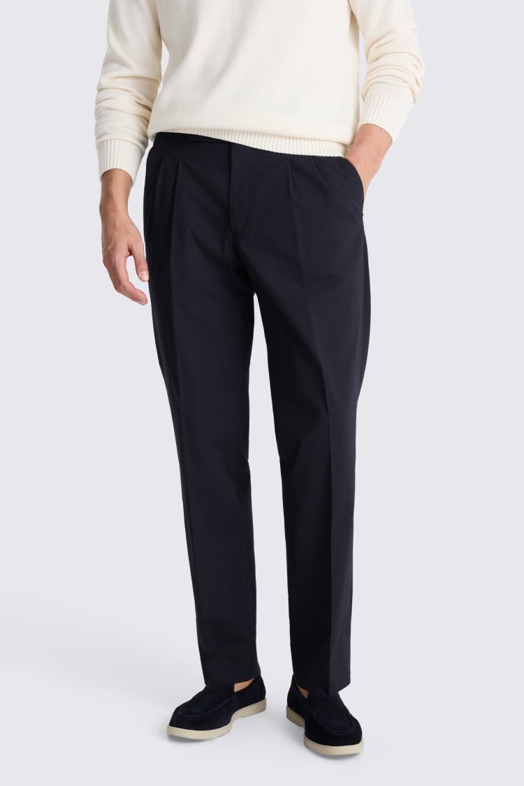 Navy Cotton Pleated Trousers 
