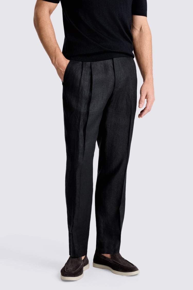 Black Linen Pleated Trousers