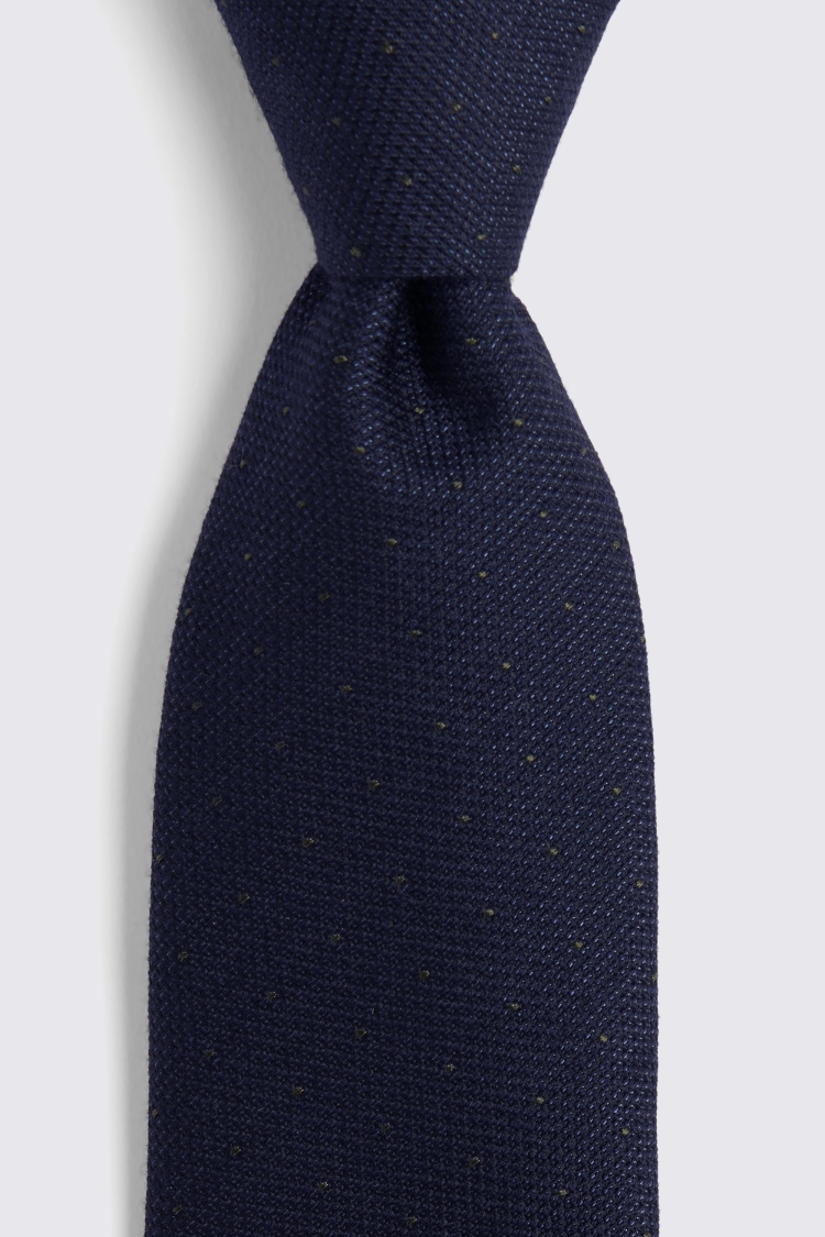 Navy & Olive Pindot Silk & Wool Tie 
