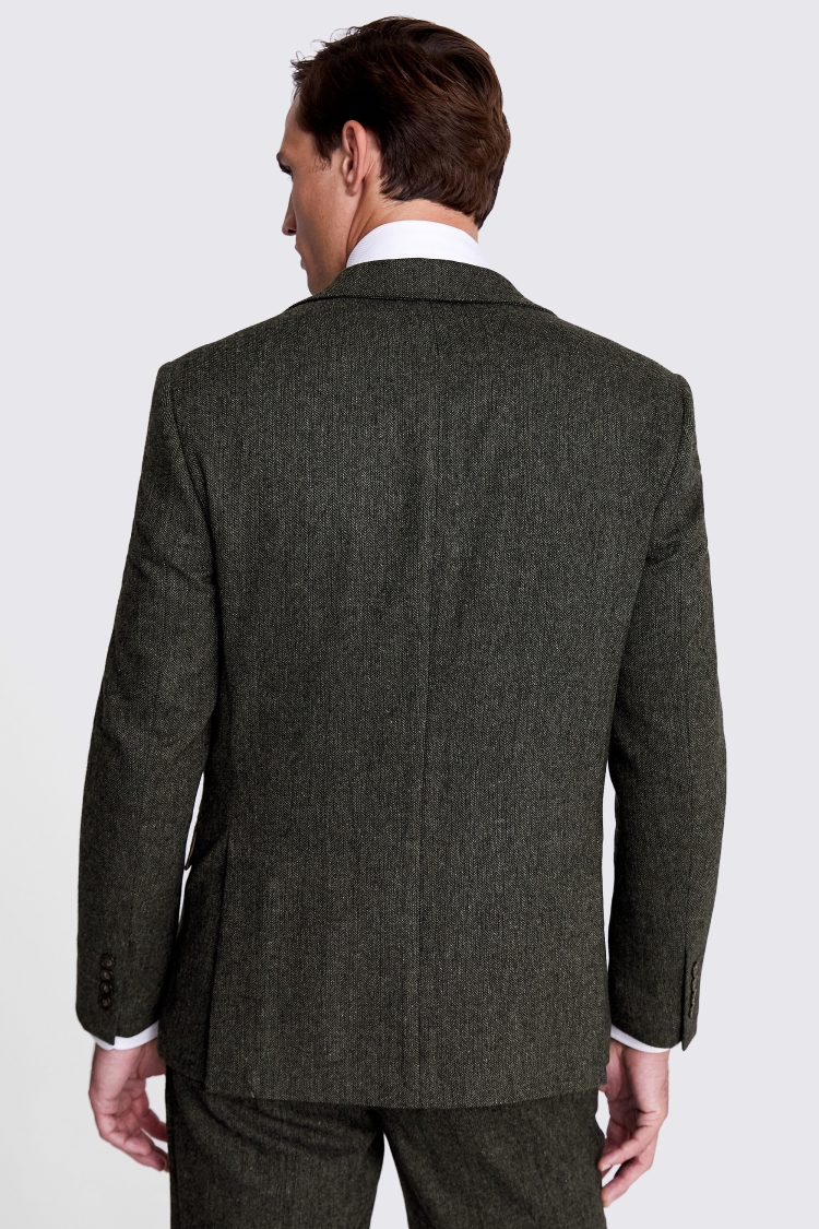 Tailored Fit Olive Herringbone Jacket