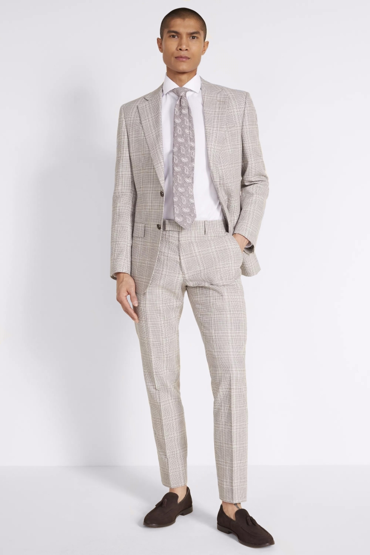 Tailored Fit Taupe Check Linen Suit