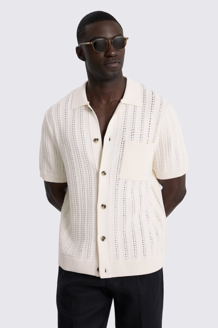Off White Chevron Pointelle Cotton-blend Knitted Shirt
