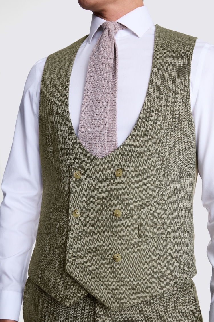 Tailored Fit Sage Herringbone Waistcoat