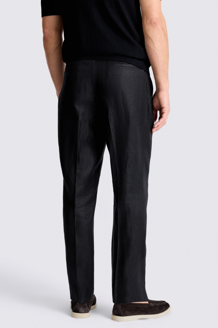 Black Linen Pleated Trousers