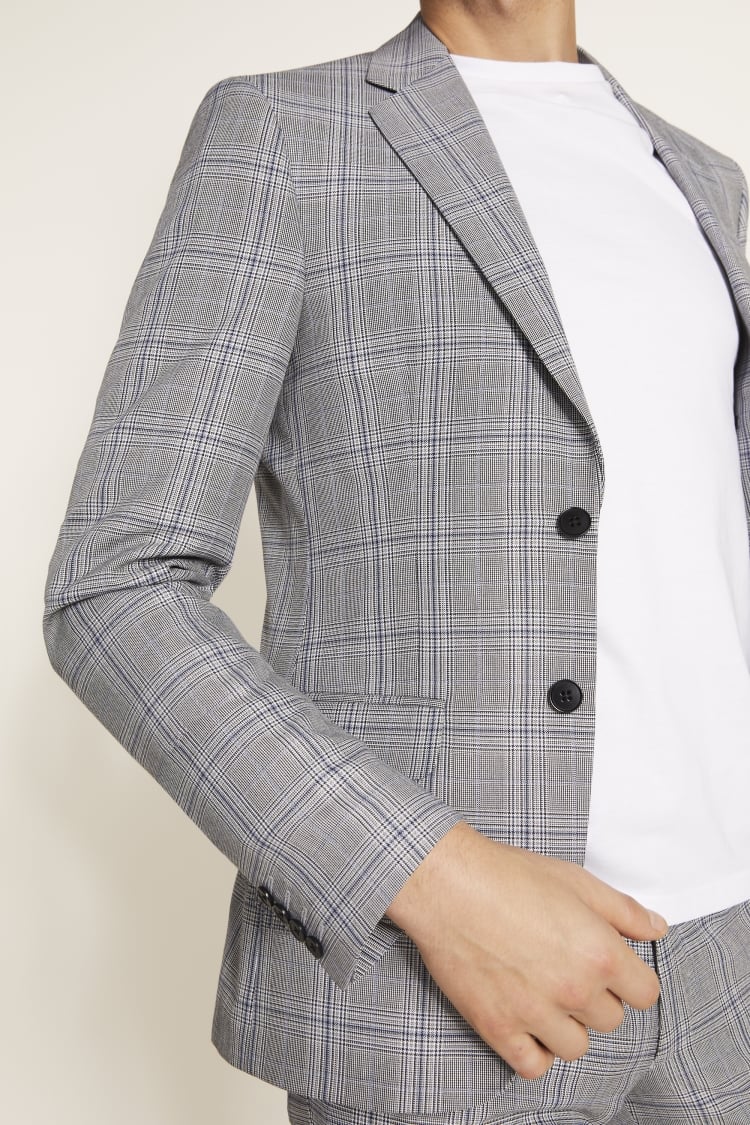 Slim Fit Grey & Sky Check Suit