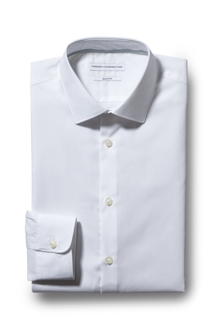 White Poplin Stretch Slim Fit Single Cuff Shirt