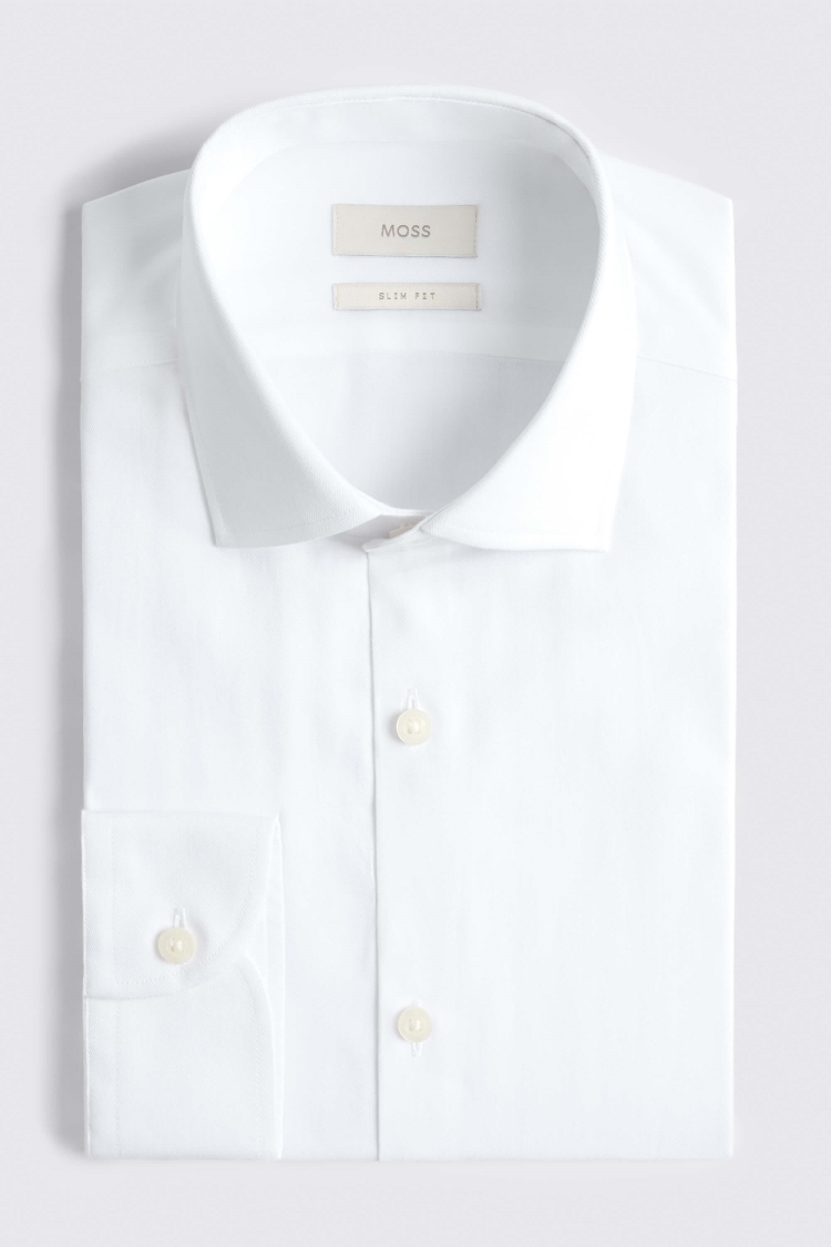 Slim Fit White Herringbone Shirt