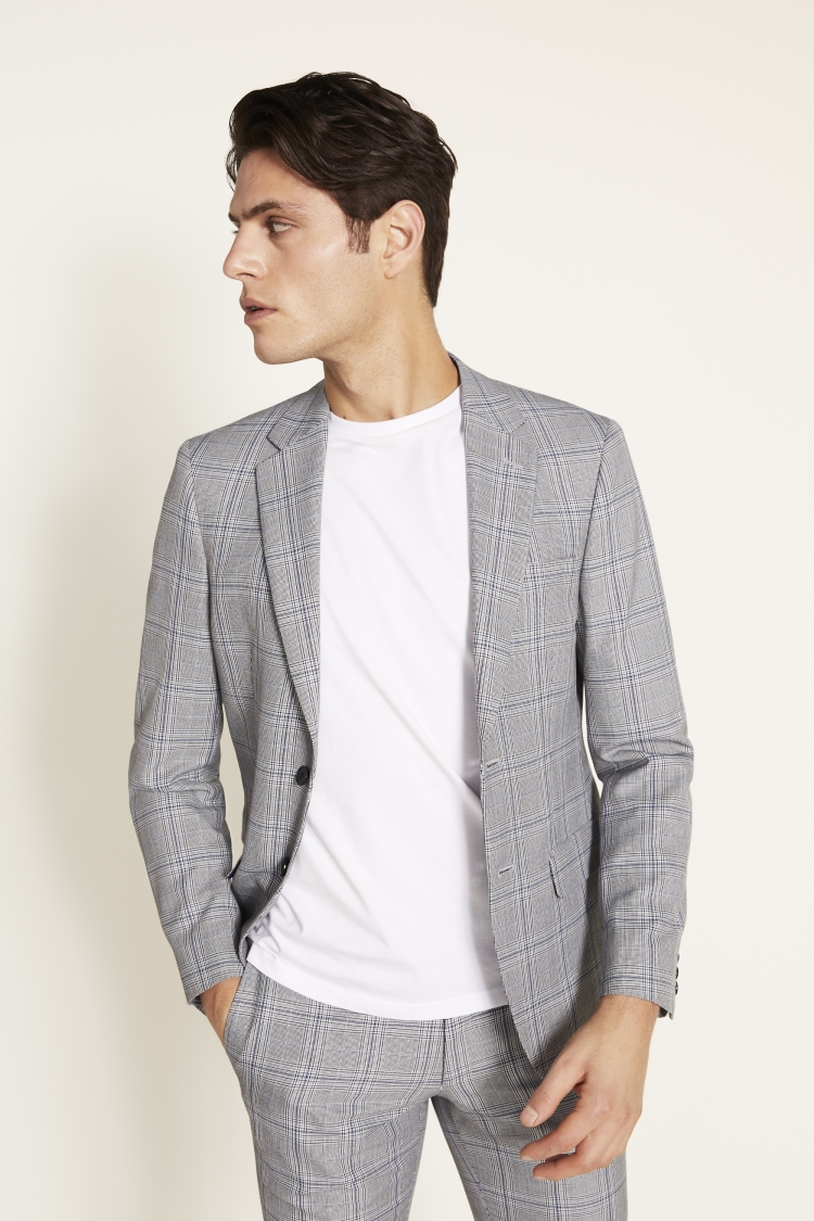 Slim Fit Grey & Sky Check Jacket | Buy Online at Moss