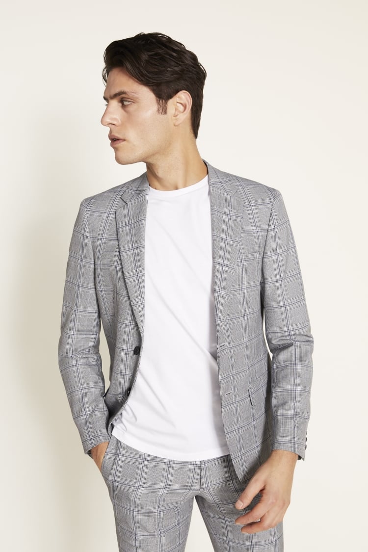 Slim Fit Grey & Sky Check Jacket