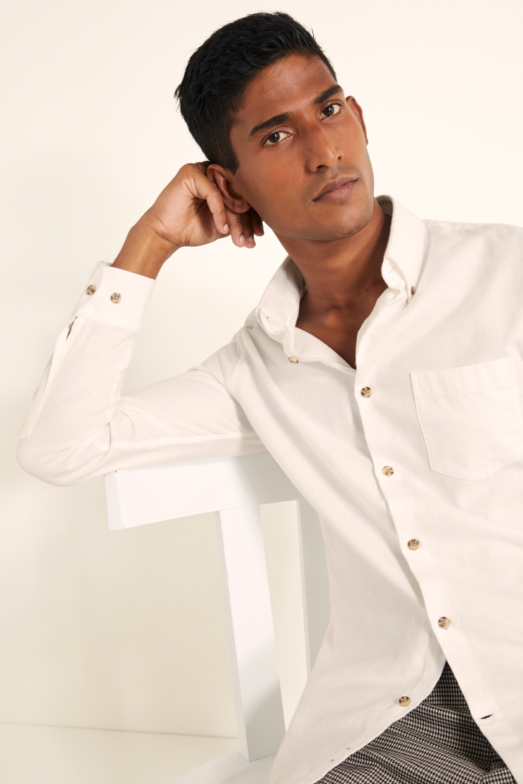 Slim Fit Ecru Brushed Shirt