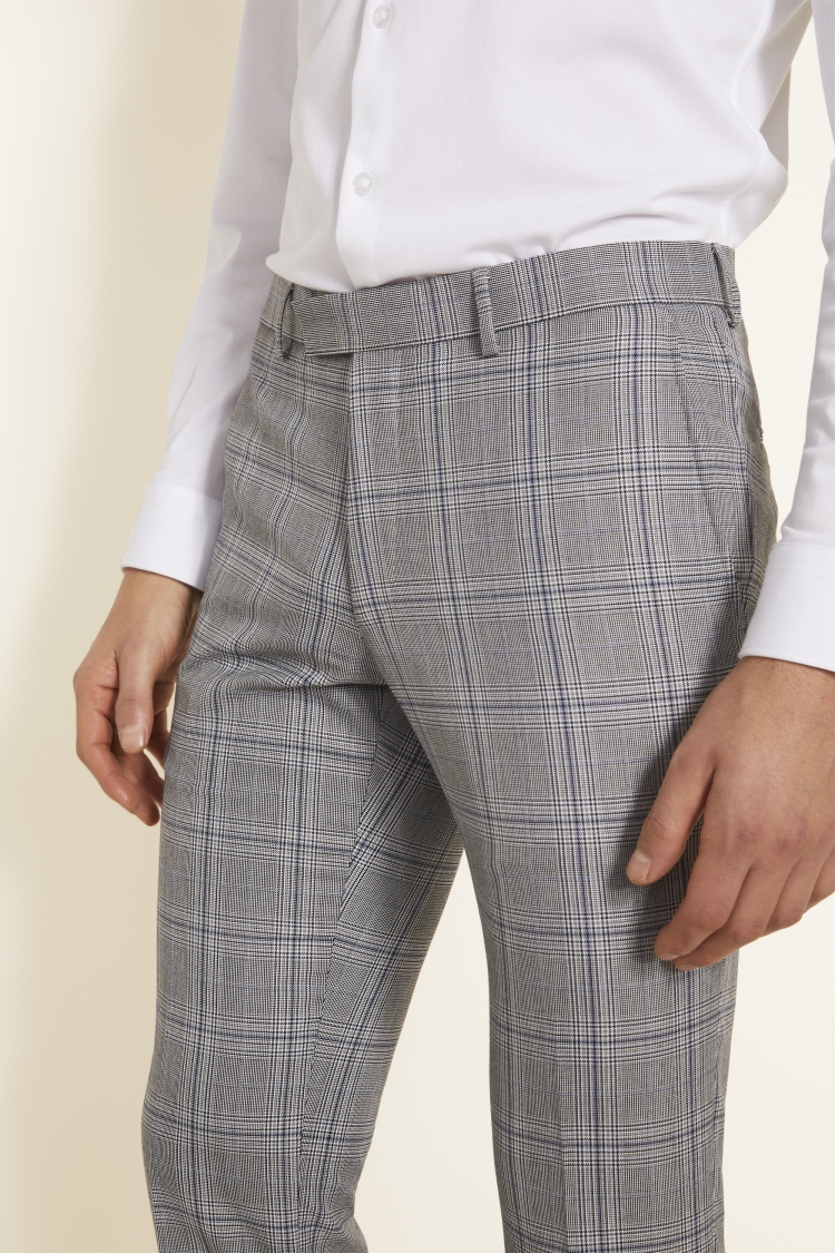 Slim Fit Grey & Sky Check Trousers